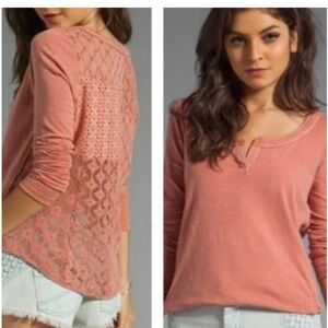 Free people Crochet Back Dusty Rose long sleeve pull over, size Small